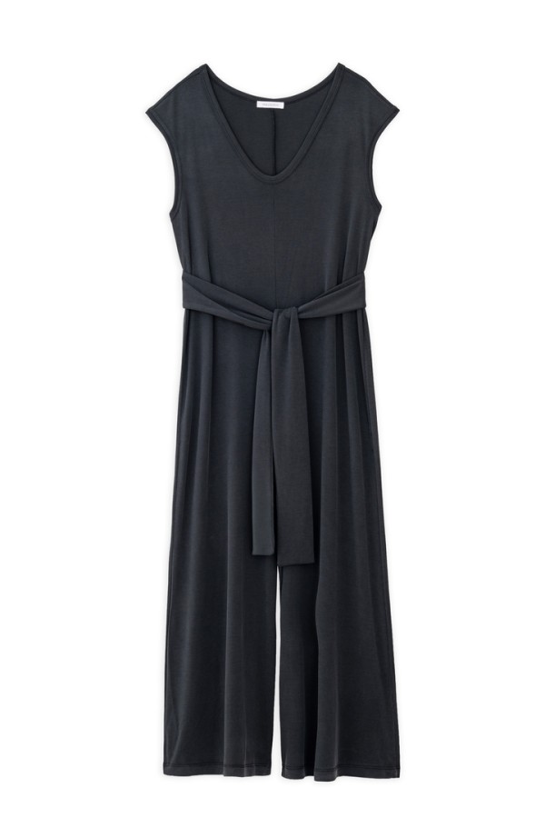 RIB V NECK JUMPSUIT OFF BLACK