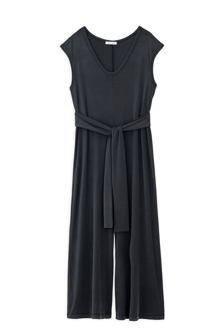 RIB V NECK JUMPSUIT OFF BLACK