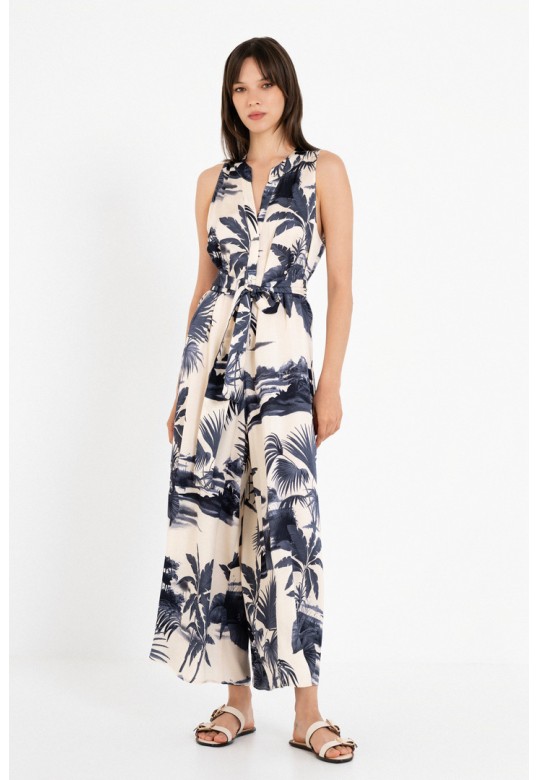 SATIN PRINT JUMPSUIT DARK BLUE