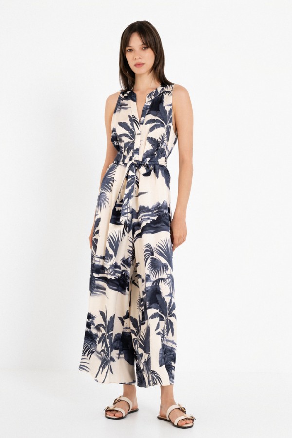 SATIN PRINT JUMPSUIT DARK BLUE