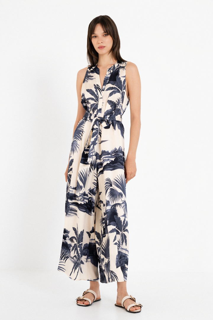 SATIN PRINT JUMPSUIT DARK BLUE