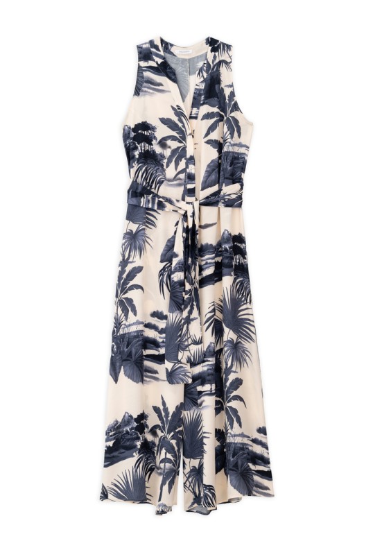 SATIN PRINT JUMPSUIT DARK BLUE
