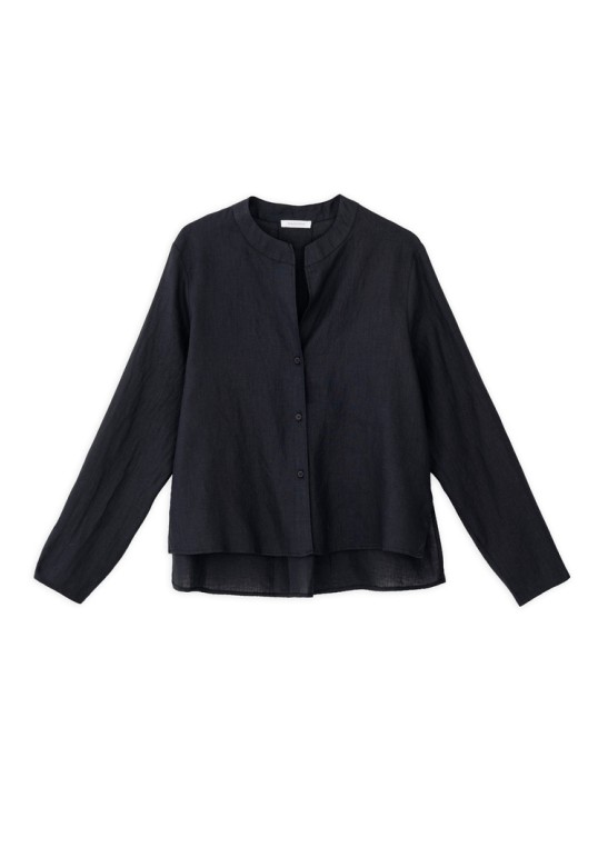 LINEN CROPPED SHIRT BLACK