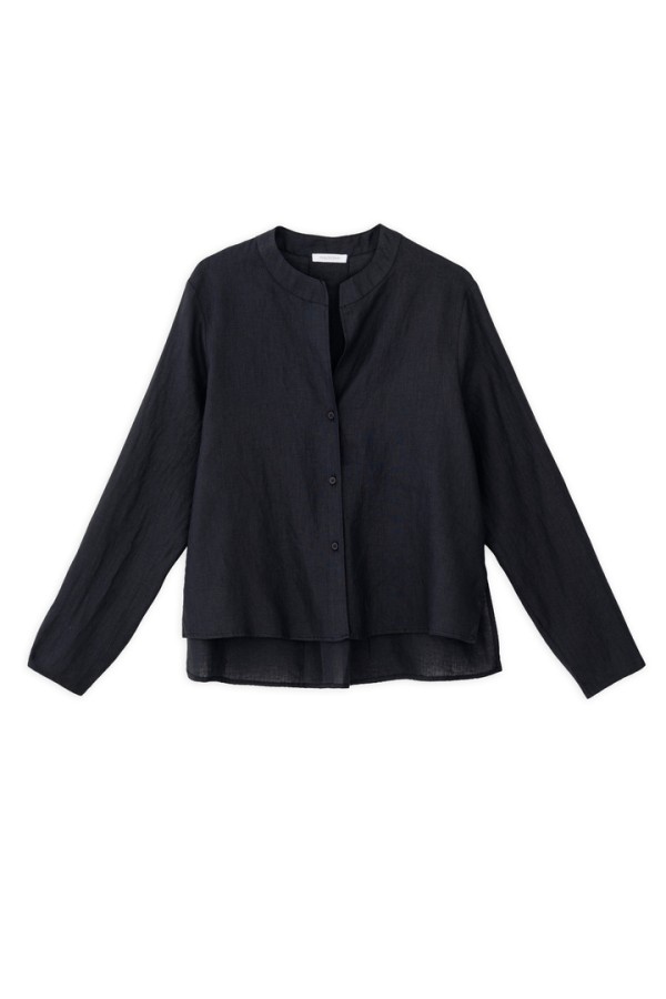 LINEN CROPPED SHIRT BLACK