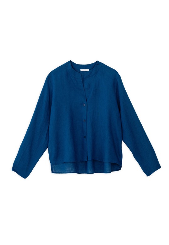 LINEN CROPPED SHIRT BLUE
