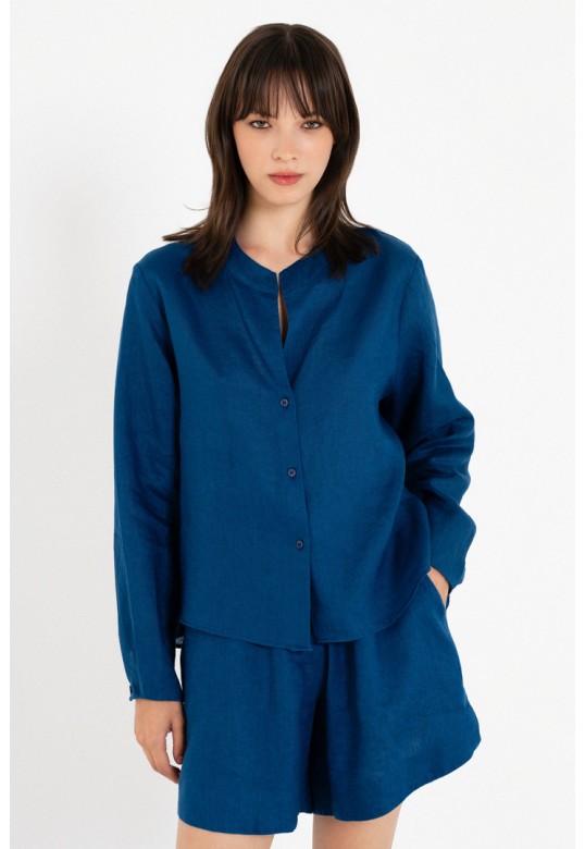 LINEN CROPPED SHIRT BLUE