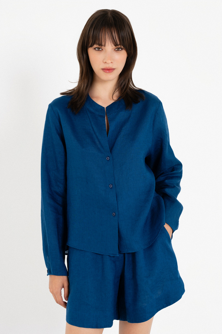 LINEN CROPPED SHIRT BLUE