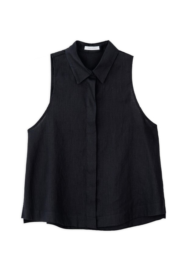LINEN HALTER NECK CROPPED SHIRT BLACK