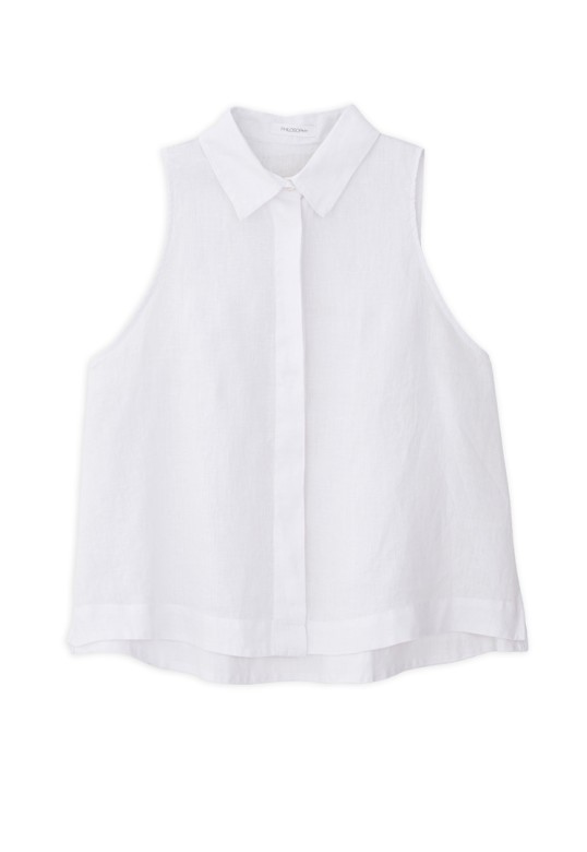 LINEN HALTER NECK CROPPED SHIRT WHITE