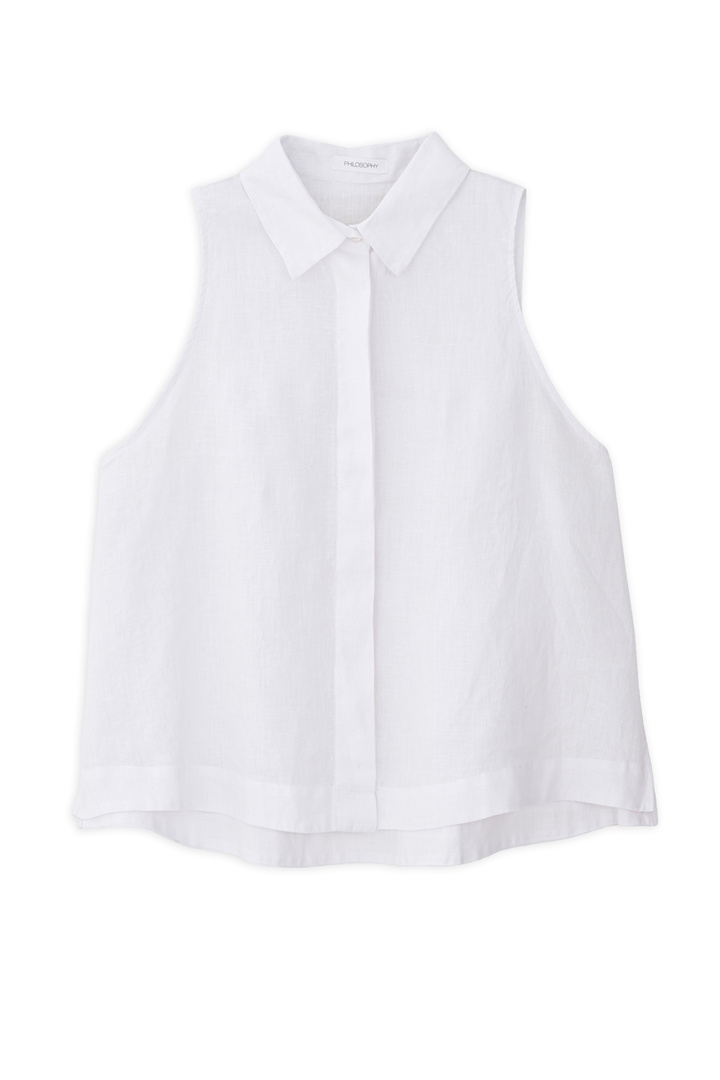 LINEN HALTER NECK CROPPED SHIRT WHITE
