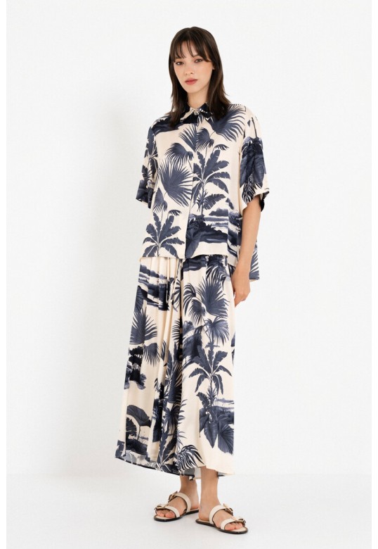 SATIN PRINT SHIRT DARK BLUE