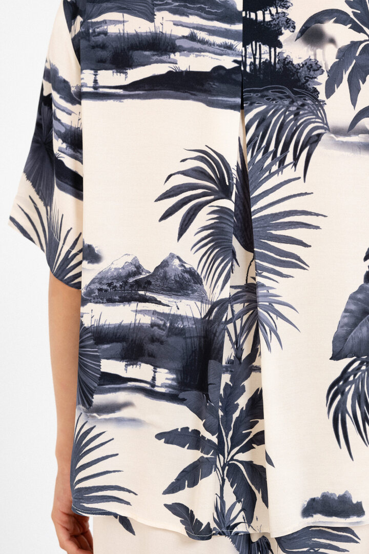 SATIN PRINT SHIRT DARK BLUE