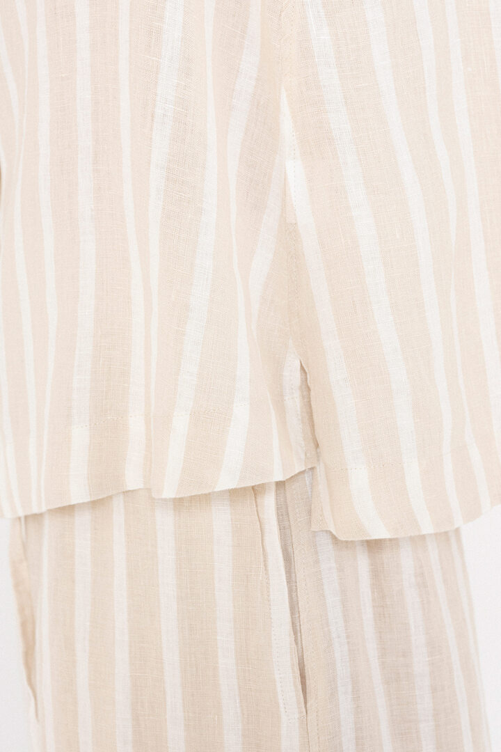 LINEN STRIPES CROPPED SHIRT BEIGE
