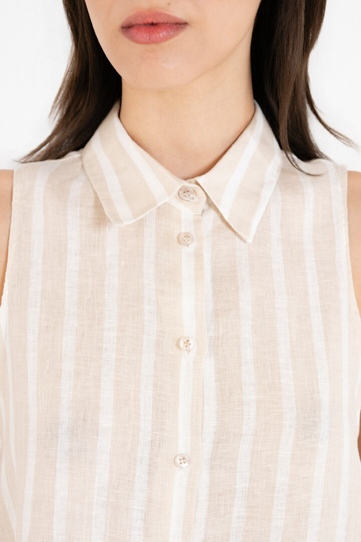 LINEN STRIPES CROPPED SHIRT BEIGE