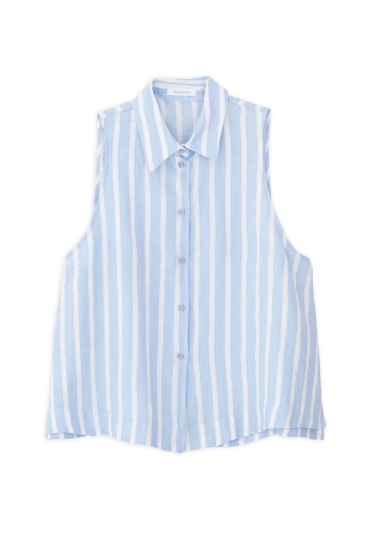 LINEN STRIPES CROPPED SHIRT CIEL