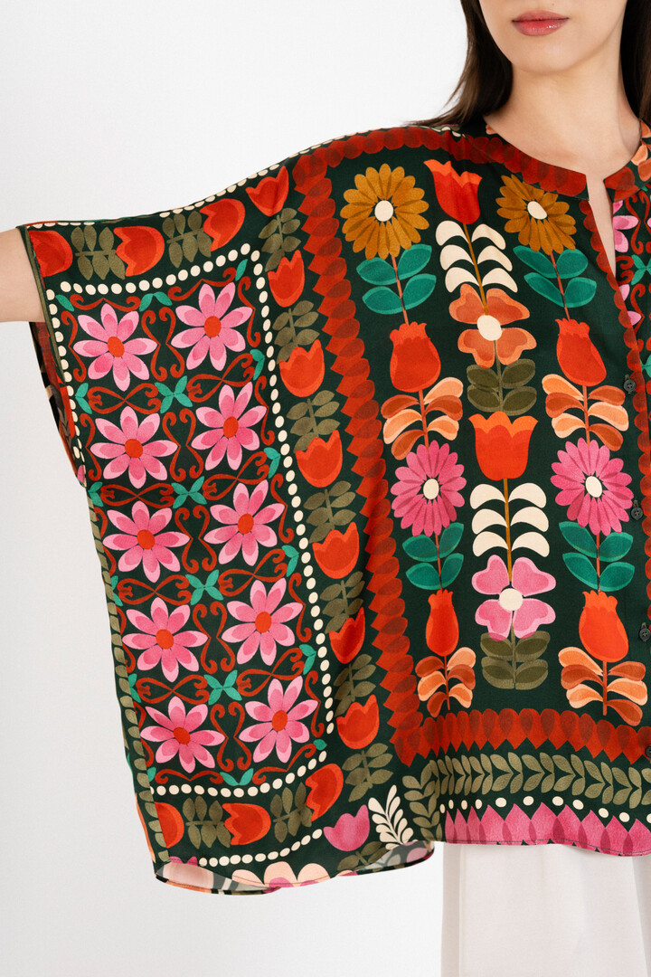 SATIN PRINT OVERSIZED SHIRT MULTICOLORED