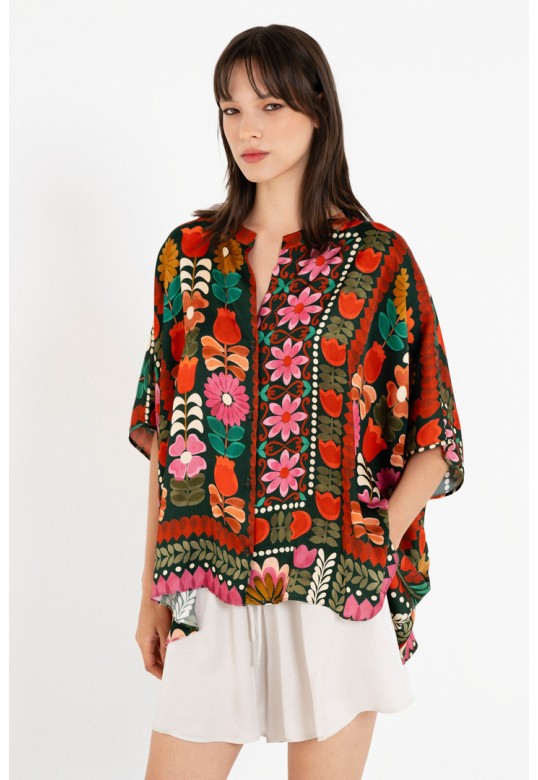 SATIN PRINT OVERSIZED SHIRT MULTICOLORED