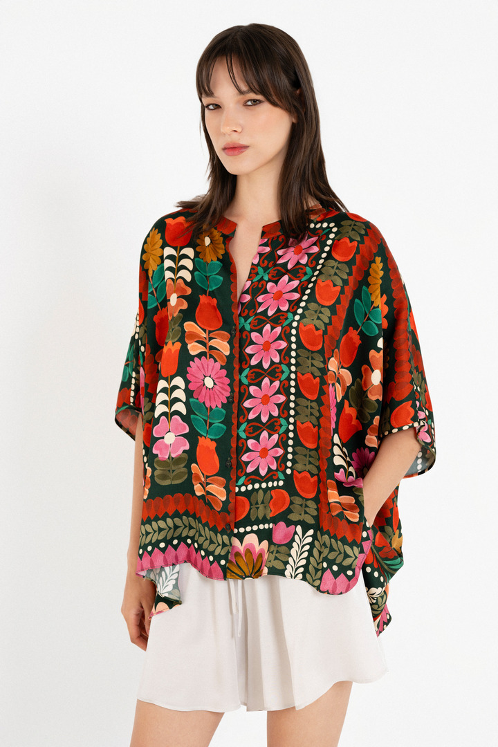 SATIN PRINT OVERSIZED SHIRT MULTICOLORED