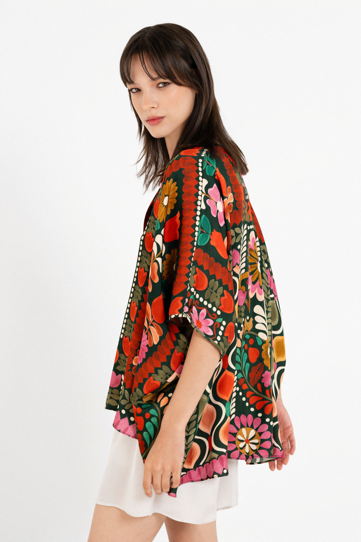 SATIN PRINT OVERSIZED SHIRT MULTICOLORED