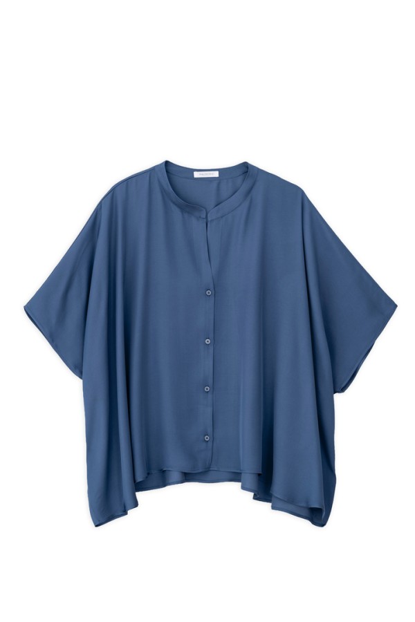 SATIN FINE ECOVERO OVERSIZED SHIRT BLUE