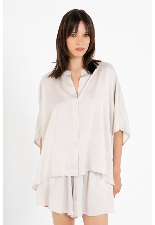 SATIN FINE ECOVERO OVERSIZED SHIRT DUSTY WHITE