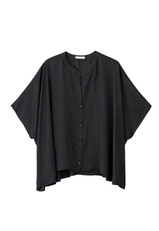 SATIN FINE ECOVERO OVERSIZED SHIRT OFF BLACK