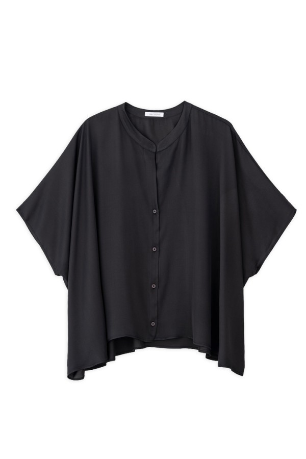 SATIN FINE ECOVERO OVERSIZED SHIRT OFF BLACK