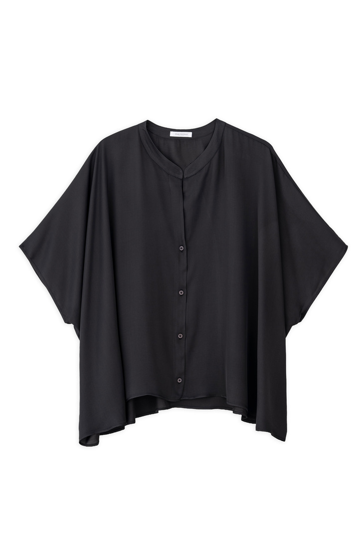 SATIN FINE ECOVERO OVERSIZED SHIRT OFF BLACK