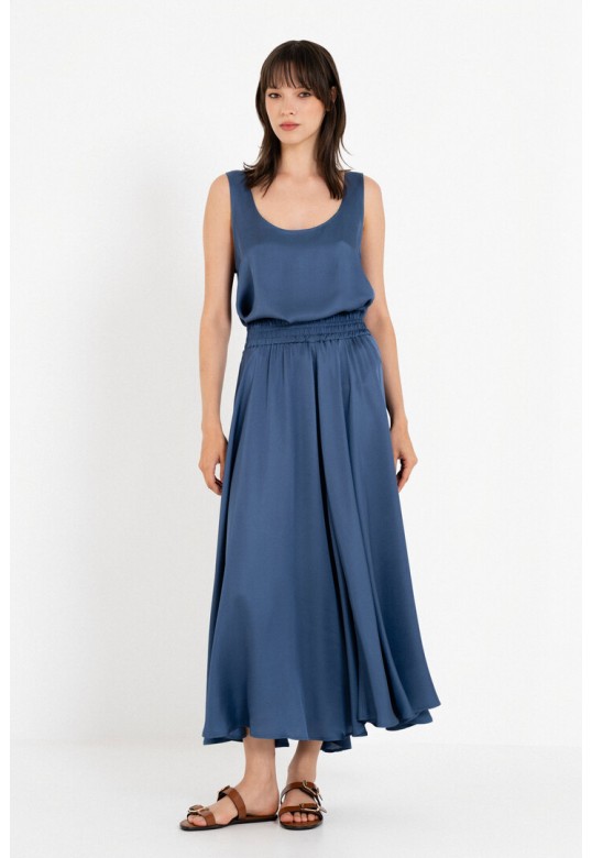 SATIN FINE ECOVERO SKIRT BLUE