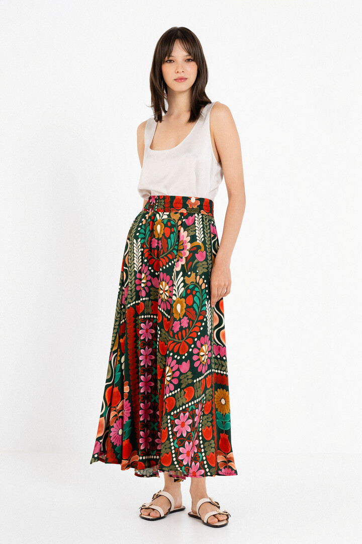 SATIN PRINT SKIRT MULTICOLORED