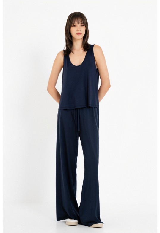 ORGANIC JERSEY WIDE-LEG PANTS DARK BLUE