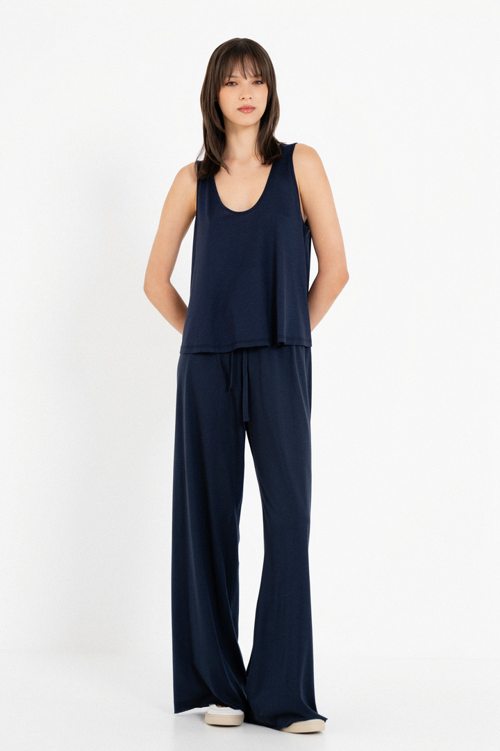 ORGANIC JERSEY WIDE-LEG PANTS DARK BLUE