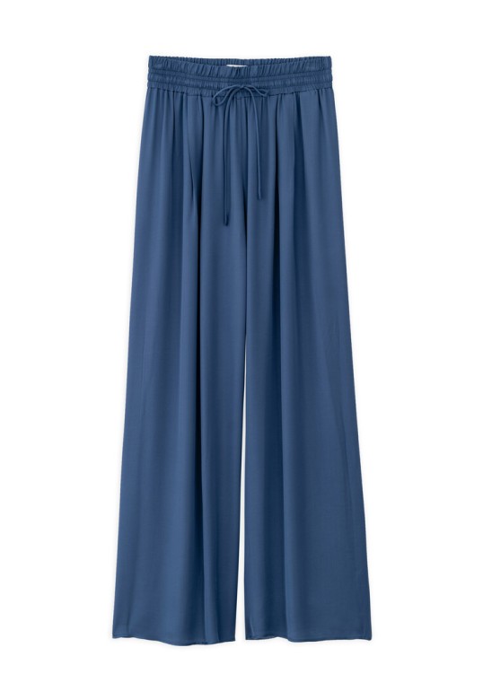 SATIN FINE ECOVERO WIDE-LEG PANTS BLUE