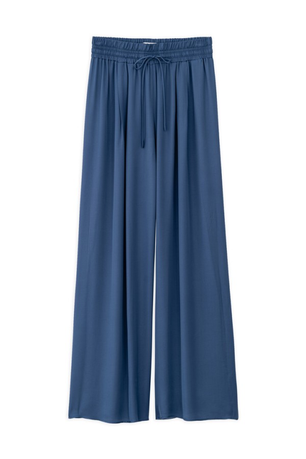 SATIN FINE ECOVERO WIDE-LEG PANTS BLUE