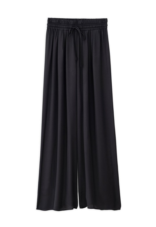 SATIN FINE ECOVERO WIDE-LEG PANTS OFF BLACK