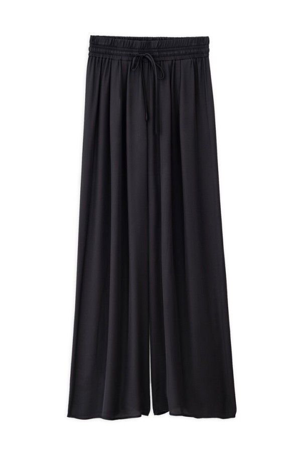 SATIN FINE ECOVERO WIDE-LEG PANTS OFF BLACK