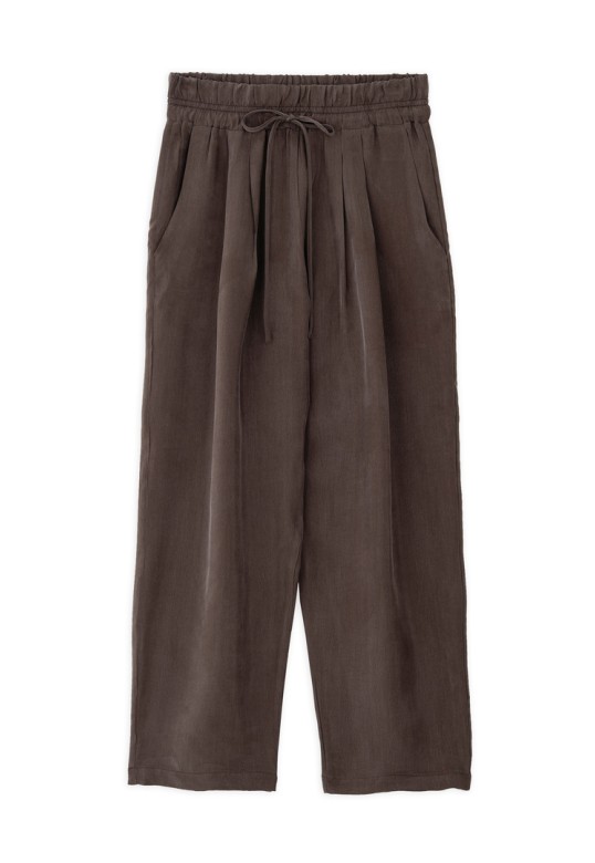 CUPRO PLEATED PANTS BROWN