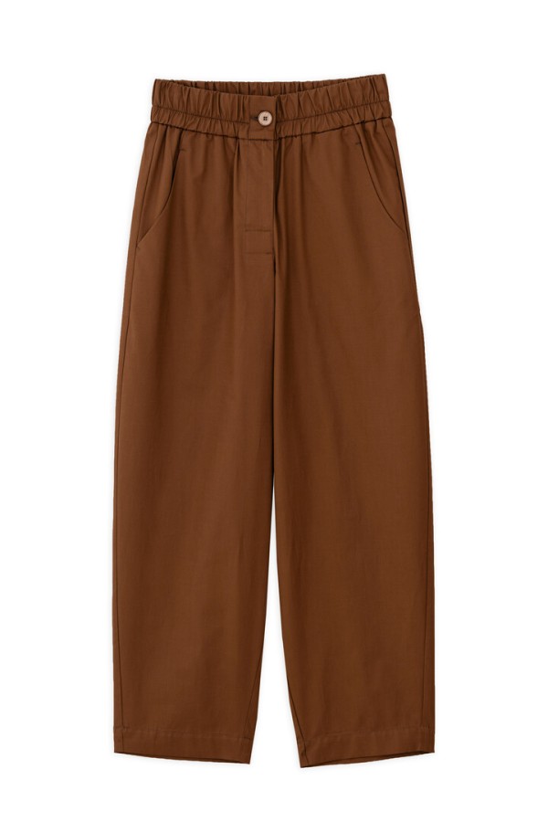 POPLIN BARREL PANTS BROWN