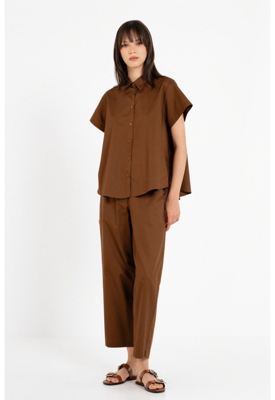 POPLIN BARREL PANTS BROWN