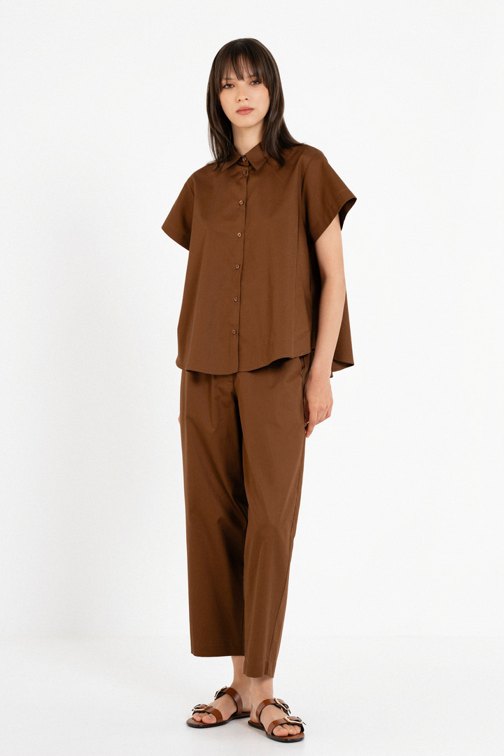 POPLIN BARREL PANTS BROWN