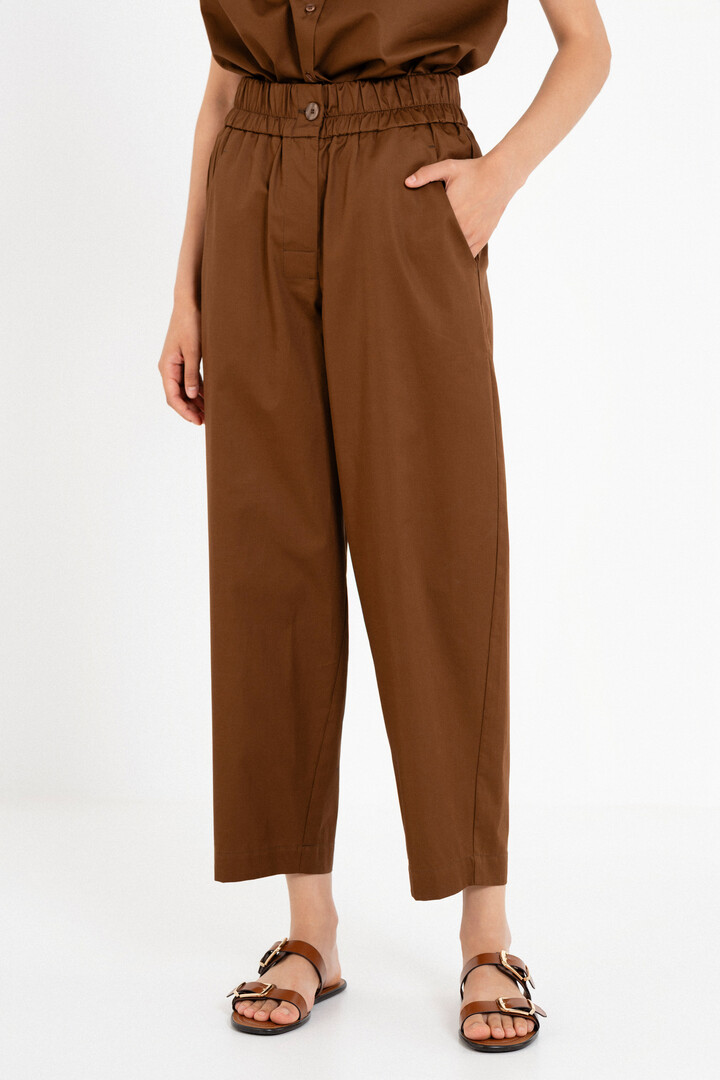 POPLIN BARREL PANTS BROWN