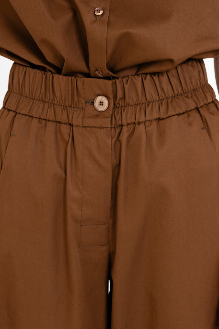 POPLIN BARREL PANTS BROWN