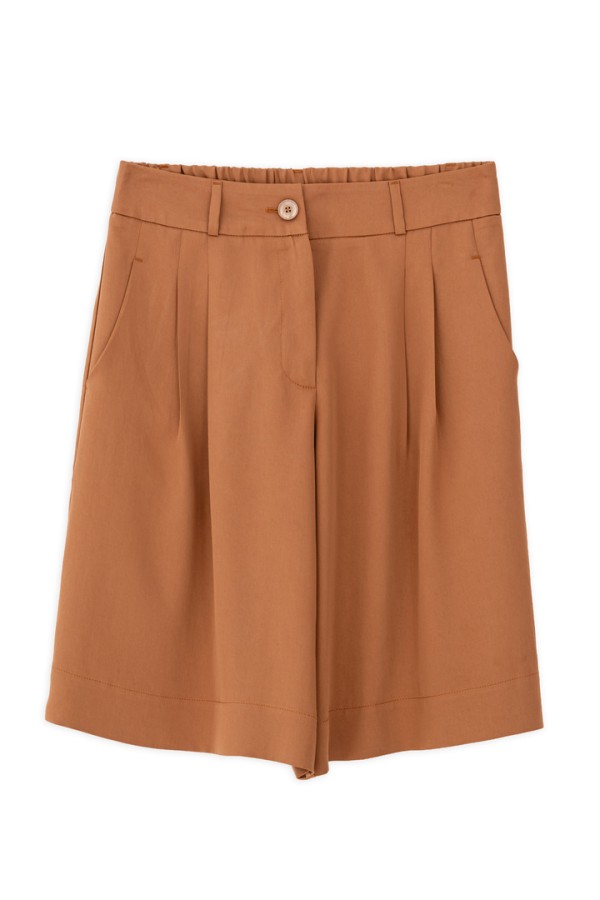 LYOCELL PLEATED SHORTS CAMEL