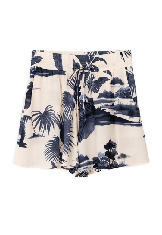 SATIN PRINT SHORTS DARK BLUE