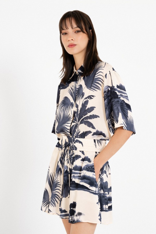 SATIN PRINT SHORTS DARK BLUE