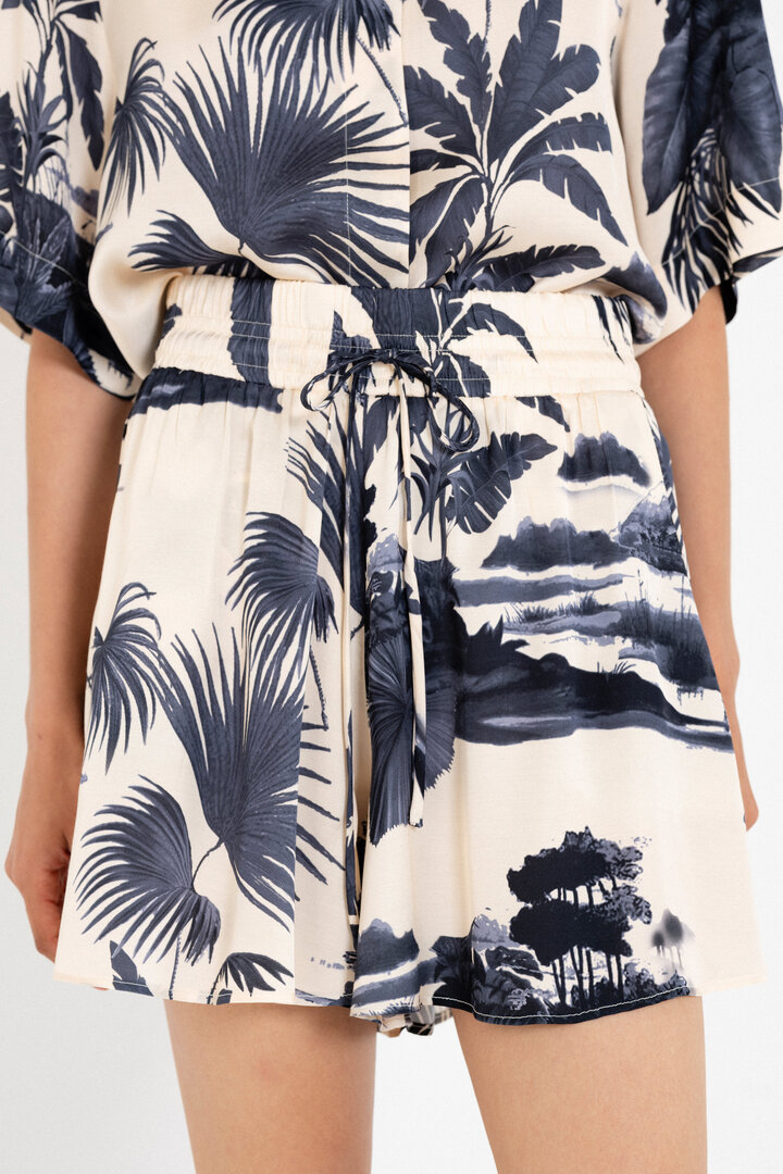 SATIN PRINT SHORTS DARK BLUE