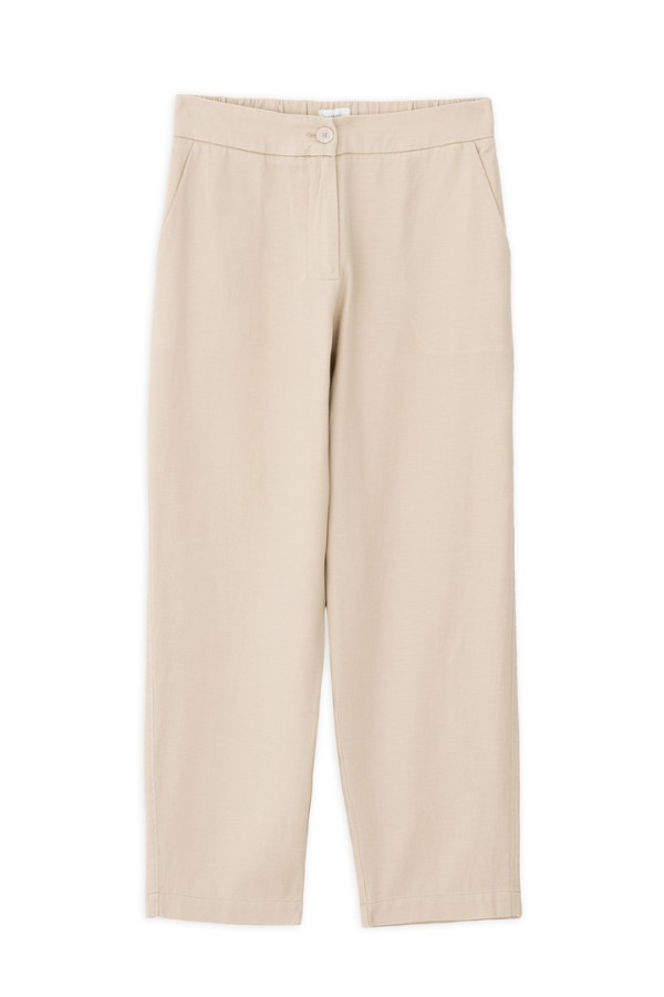 TWILL LINEN REGULAR PANTS LIGHT BEIGE