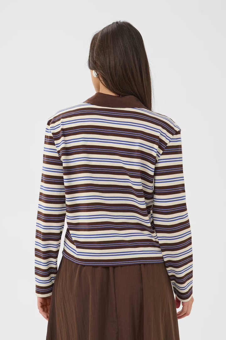 TatySZ Poloshirt Chocolate Brown Blue Stripes