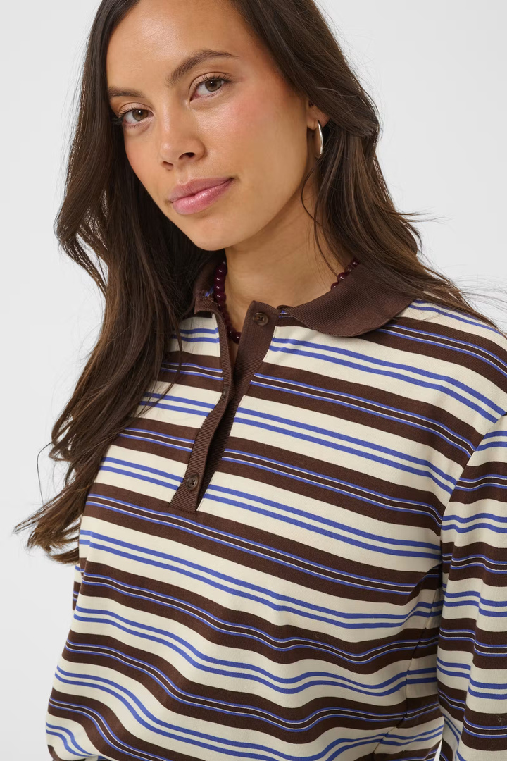 TatySZ Poloshirt Chocolate Brown Blue Stripes