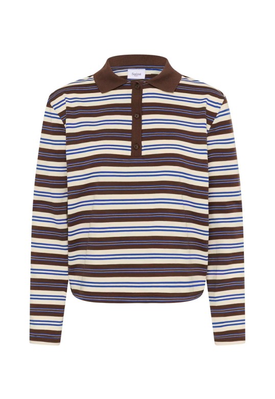 TatySZ Poloshirt Chocolate Brown Blue Stripes